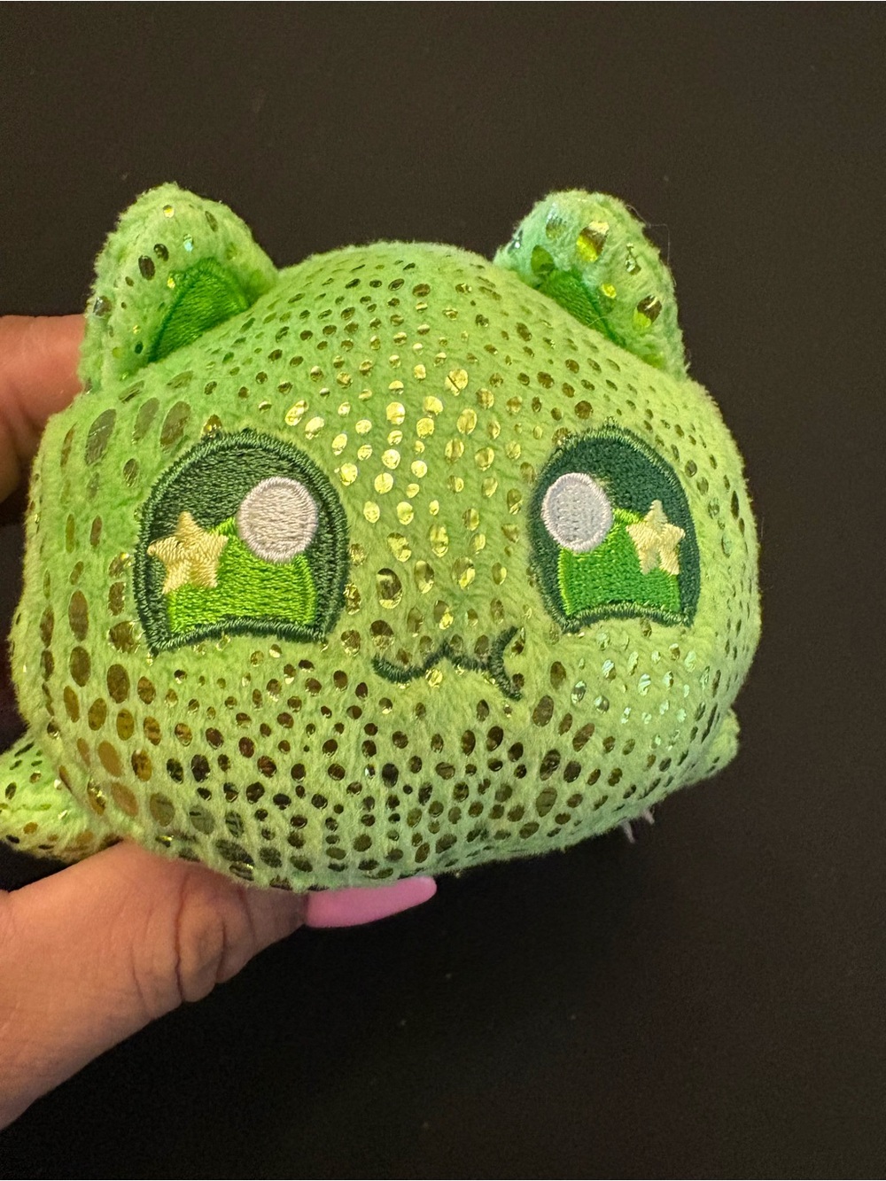 Plush Green Sequin Small Pet Toy - Cute Star-Eye Cat